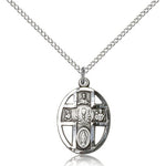 5 Way Cross Chalice Medal, Sterling Silver - 18&quot; 1.2mm Sterling Silver Chain + Clasp