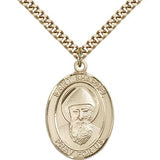 St. Sharbel Medal, Gold Filled, Large - 24&quot; 2.4mm Gold Plated Chain + Clasp