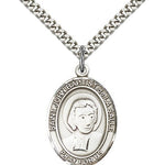 St. John Baptist De La Salle Medal, Sterling Silver, Large - 24&quot; 2.4mm Rhodium Plate Chain + Clasp