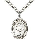St. John Baptist De La Salle Medal, Sterling Silver, Large - 24&quot; 2.4mm Rhodium Plate Chain + Clasp