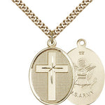 Army Cross Pendant, Gold Filled - 24&quot; 2.4mm Gold Plated Endless Chain