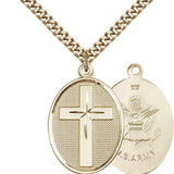 Army Cross Pendant, Gold Filled - 24&quot; 2.4mm Gold Plated Endless Chain