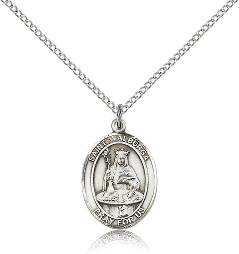 St. Walburga Medal, Sterling Silver, Medium - 18&quot; 1.2mm Sterling Silver Chain + Clasp