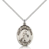 St. Christopher Basketball Medal, Sterling Silver, Medium - 18&quot; 1.2mm Sterling Silver Chain + Clasp