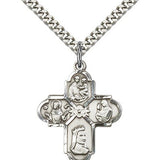 Franciscan 4 Way Cross Pendant, Sterling Silver - 24&quot; 2.4mm Rhodium Plate Endless Chain