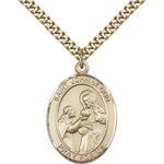 St. John of God Medal, Gold Filled, Large - 24&quot; 2.4mm Gold Plated Chain + Clasp