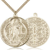 St. Benedict Medal, Gold Filled - 24&quot; 2.4mm Gold Plated Endless Chain