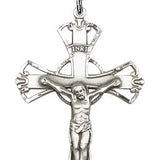 Crucifix Pendant, Sterling Silver - 24&quot; 2.4mm Rhodium Plate Chain + Clasp