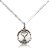 Communion Medal, Sterling Silver - 18&quot; 1.2mm Sterling Silver Chain + Clasp