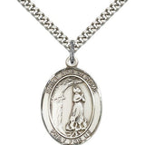 St. Zoe of Rome Medal, Sterling Silver, Large - 24&quot; 2.4mm Rhodium Plate Chain + Clasp