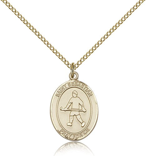 St. Sebastian Field Hockey Medal, Gold Filled, Medium - Gold-tone