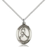 St. Sebastian Ice Hockey Medal, Sterling Silver, Medium - 18&quot; 1.2mm Sterling Silver Chain + Clasp