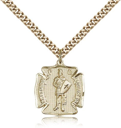St. Florian Medal, Gold Filled - 24&quot; 2.4mm Gold Plated Endless Chain