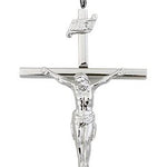 Crucifix Pendant, Sterling Silver - 24&quot; 2.4mm Rhodium Plate Endless Chain