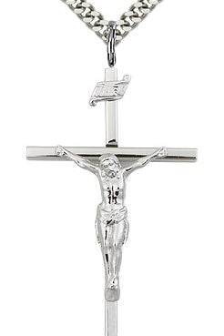 Crucifix Pendant, Sterling Silver - 24&quot; 2.4mm Rhodium Plate Endless Chain