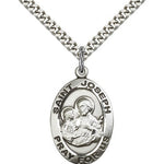 St. Joseph Medal, Sterling Silver - 24&quot; 2.4mm Rhodium Plate Endless Chain