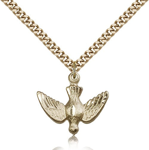 Holy Spirit Medal, Gold Filled - 24&quot; 2.4mm Gold Plated Endless Chain