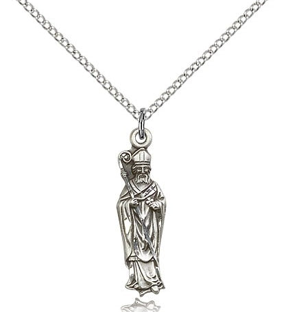 St. Patrick Medal, Sterling Silver - 18&quot; 1.2mm Sterling Silver Chain + Clasp