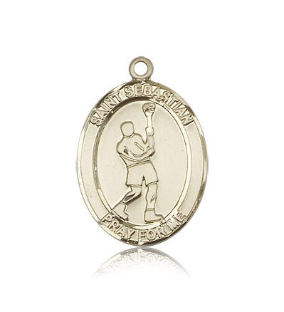 St. Sebastian Lacrosse Medal, 14 Karat Gold, Large - 14 KT Yellow Gold