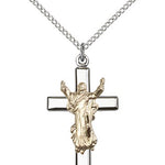 Cross Pendant, Two-Tone - 18&quot; 1.2mm Sterling Silver Chain + Clasp