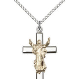 Cross Pendant, Two-Tone - 18&quot; 1.2mm Sterling Silver Chain + Clasp