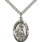 Caridad Del Cobre Medal, Sterling Silver - 24&quot; 2.4mm Rhodium Plate Endless Chain