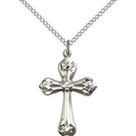 Cross Pendant, Sterling Silver - 18&quot; 1.2mm Sterling Silver Chain + Clasp