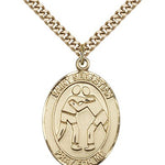 St. Sebastian Wrestling Medal, Gold Filled, Large - 24&quot; 2.4mm Gold Plated Chain + Clasp