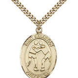 St. Sebastian Wrestling Medal, Gold Filled, Large - 24&quot; 2.4mm Gold Plated Chain + Clasp