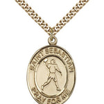 St. Sebastian Football Medal, Gold Filled, Large - 24&quot; 2.4mm Gold Plated Chain + Clasp