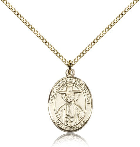 St. Andrew Kim Taegon Medal, Gold Filled, Medium - Gold-tone