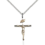 Crucifix Pendant, Two-Tone - 18&quot; 1.2mm Sterling Silver Chain + Clasp