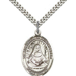 St. Edburga of Winchester Medal, Sterling Silver, Large - 24&quot; 2.4mm Rhodium Plate Chain + Clasp