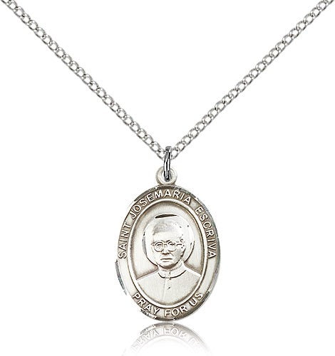 St. Josemaria Escriva Medal, Sterling Silver, Medium - 18&quot; 1.2mm Sterling Silver Chain + Clasp