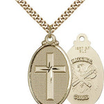 National Guard Cross Pendant, Gold Filled - 24&quot; 2.4mm Gold Plated Endless Chain