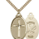 National Guard Cross Pendant, Gold Filled - 24&quot; 2.4mm Gold Plated Endless Chain