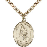 St. Christopher Wrestling Medal, Gold Filled, Large - 24&quot; 2.4mm Gold Plated Chain + Clasp
