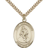 St. Christopher Wrestling Medal, Gold Filled, Large - 24&quot; 2.4mm Gold Plated Chain + Clasp