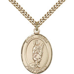 St. Victor of Marseilles Medal, Gold Filled, Large - 24&quot; 2.4mm Gold Plated Chain + Clasp