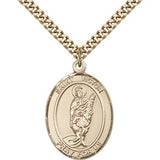 St. Victor of Marseilles Medal, Gold Filled, Large - 24&quot; 2.4mm Gold Plated Chain + Clasp