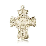 5 Way Cross Pendant, 14 Karat Gold - 14 KT Yellow Gold