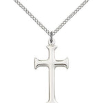 Cross Pendant, Sterling Silver - 18&quot; 1.2mm Sterling Silver Chain + Clasp
