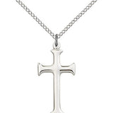 Cross Pendant, Sterling Silver - 18&quot; 1.2mm Sterling Silver Chain + Clasp