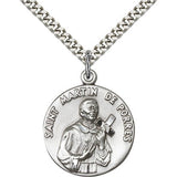 St. Martin De Porres Medal, Sterling Silver - 24&quot; 2.4mm Rhodium Plate Endless Chain