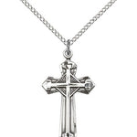 Cross Pendant, Sterling Silver - 18&quot; 1.2mm Sterling Silver Chain + Clasp