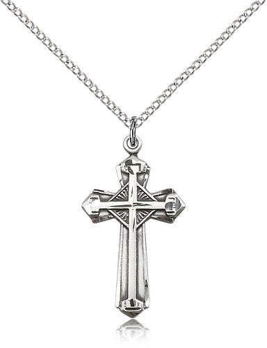 Cross Pendant, Sterling Silver - 18&quot; 1.2mm Sterling Silver Chain + Clasp