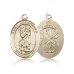 St. Christopher National Guard Medal, 14 Karat Gold, Large - 14 KT Yellow Gold