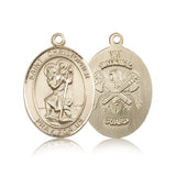 St. Christopher National Guard Medal, 14 Karat Gold, Large - 14 KT Yellow Gold