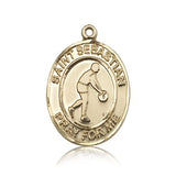 St. Sebastian Basketball Medal, 14 Karat Gold, Large - 14 KT Yellow Gold