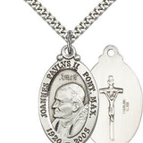 Pope John Paul II Medal, Sterling Silver - 24&quot; 2.4mm Rhodium Plate Endless Chain